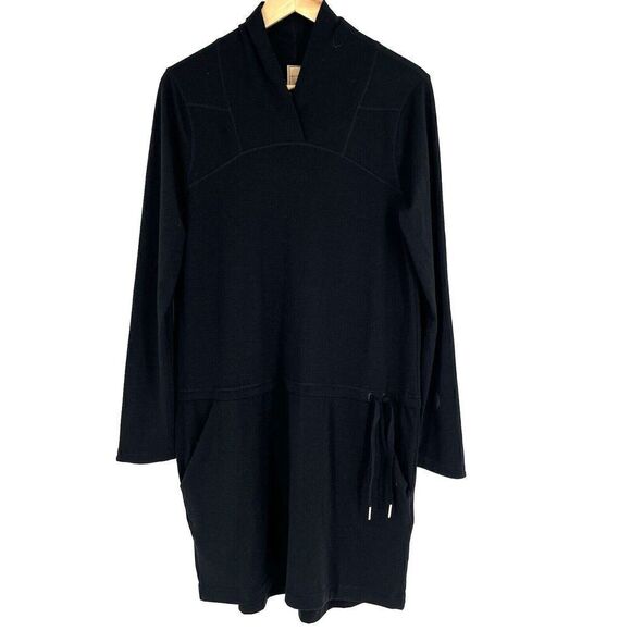 Indygena Dress Size Medium Black Drawstring Tie Waist Casual Pockets V Neck - Picture 1 of 9